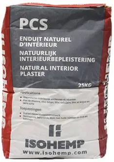 IsoHemp PCS - Plâtre Chaux Sable - Enduit naturel d’intérieur - 25kg, Consommation : 2 m²/sac/cm